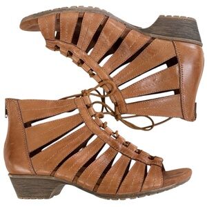 EUC Rockport Leather Lace Front Sandal Booties Brown Size 9